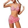 imageOYOANGLE Girls 3 Piece Bikini Sets Floral Print Spaghetti Straps Wireless Swimsuits with Beach SkirtRed
