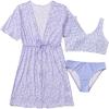 imageOYOANGLE Girls 3 Piece Floral Bikini Set Swimwear Bathing Suit Swimsuit and KimonoLilac Purple