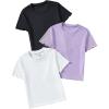imageOYOANGLE Girls 3 Piece Short Sleeve Tees Crew Neck Ribbed Knit Tee Shirts Basic Solid Crew Neck TShirtWhite Black Purple