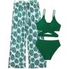 imageOYOANGLE Girls 3 Piece Swimsuit Butterfly Print Criss Cross Bikini Set Bathing Suit with Mesh PantsGreen Graphic