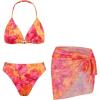 imageOYOANGLE Girls 3 Piece Triangle Swimsuits Floral Print High Waisted Halter Bikini Set with Cover Up SkirtOrange