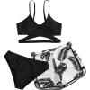 imageOYOANGLE Girls 3 Piece Tropical Print Criss Cross Bikini Set Swimsuit Bathing Suit with ShortsBlack