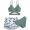 imageOYOANGLE Girls 3 Piece Tropical Print Criss Cross Bikini Set Swimsuit Bathing Suit with ShortsGreen and White