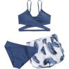 imageOYOANGLE Girls 3 Piece Tropical Print Criss Cross Bikini Set Swimsuit Bathing Suit with ShortsTeal Blue