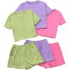 imageOYOANGLE Girls 6 Piece Outfits Crew Neck Short Sleeve Lettuce Trim Tee Shirt and Shorts SetsMulticolor