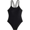 imageOYOANGLE Girls Basic One Piece Swimsuit Criss Cross Spaghetti Strap Sports Training Bathing SuitBlack