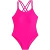 imageOYOANGLE Girls Basic One Piece Swimsuit Criss Cross Spaghetti Strap Sports Training Bathing SuitHot Pink