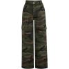 imageOYOANGLE Girls Camo Print Cargo Pants Flap Pocket Mid Waist Wide Leg Casual JeansGreen