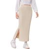imageOYOANGLE Girls Casual High Elastic Waist Ribbed Knit Split Hem Solid Midi SkirtApricot