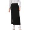 imageOYOANGLE Girls Casual High Elastic Waist Ribbed Knit Split Hem Solid Midi SkirtBlack