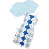 imageOYOANGLE Girls Cute 2 Piece Outfits Print Cami Short Dress with Crop Top Tee SetBlue and White