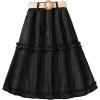 imageOYOANGLE Girls Cute High Elastic Waist Frill Trim A Line Flared Swing Flowy Midi SkirtBlack