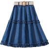 imageOYOANGLE Girls Cute High Elastic Waist Frill Trim A Line Flared Swing Flowy Midi SkirtBlue