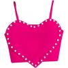 imageOYOANGLE Girls Cute Pearl Beaded Spaghetti Strap Cami Top Asymmetrical Hem Slim Fit Crop TopsHot Pink