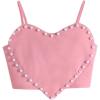 imageOYOANGLE Girls Cute Pearl Beaded Spaghetti Strap Cami Top Asymmetrical Hem Slim Fit Crop TopsLight Pink