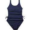 imageOYOANGLE Girls Cute Spaghetti Straps Round Neck Drawstring One Piece Swimwear Tie Bathing SuitDark Blue