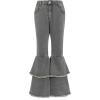 imageOYOANGLE Girls Elastic Waist Flared Leg Denim Pants Raw Trim Bell Bottom Jeans with PocketsGrey