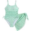 imageOYOANGLE Girls Floral Ruched Side One Piece Swimsuit with Mesh Beach Skirt Cover Up SwimwearGreen