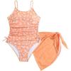 imageOYOANGLE Girls Floral Ruched Side One Piece Swimsuit with Mesh Beach Skirt Cover Up SwimwearOrange