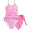 imageOYOANGLE Girls Floral Ruched Side One Piece Swimsuit with Mesh Beach Skirt Cover Up SwimwearPink