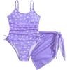 imageOYOANGLE Girls Floral Ruched Side One Piece Swimsuit with Mesh Beach Skirt Cover Up SwimwearPurple