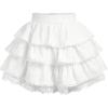 imageOYOANGLE Girls Lace Trim Tiered Layered Ruffle Hem Skirt High Elastic Waist Flared Short SkirtsWhite