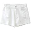 imageOYOANGLE Girls Mid Rise Ripped Raw Hem Straight Leg Jean Denim Shorts with PocketWhite