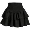 imageOYOANGLE Girls Shirred High Waist Ruffle Short Skirts Tiered Layer A Line Mini SkirtBlack