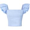 imageOYOANGLE Girls Square Neck Ruffle Sleeve Crop Blouse Smocked Solid Slim Fit Tee TopBlue