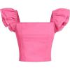 imageOYOANGLE Girls Square Neck Ruffle Sleeve Crop Blouse Smocked Solid Slim Fit Tee TopPink