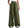 imageOYOANGLE Girls Striped Side Cargo Pants Elastic Waist Wide Leg Baggy Trousers Loose Parachute PantsArmy Green