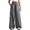 imageOYOANGLE Girls Striped Side Cargo Pants Elastic Waist Wide Leg Baggy Trousers Loose Parachute PantsGrey