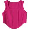 imageOYOANGLE Girls Textured Sleeveless Square Neck Asymmetrical Hem Crop Tank TopsHot Pink