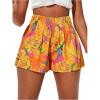 imageOYOANGLE Girls Tropical Print Mini Shorts Shirred High Waist Straight Leg Shorts Beach Vacation Casual ShortsOrange