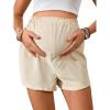 imageOYOANGLE Maternity Shorts High Elastic Waist Wide Leg Shorts Pregnancy Solid Comfy Loose Fit Casual ShortsKhaki