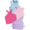 imageOYOANGLE Toddler Girls 4 Pack Ribbed Knit Crop Tank Tops Set One Shoulder Summer CamisolePink and Blue