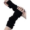 imageOYOANGLE Womens 1 Pair Y2K Goth Arm Warmer Fingerless Knitted Gloves with Thumb HoleBlack