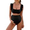 imageOYOANGLE Womens 2 Piece Maternity Bikini Sets Square Neck High Waist Swimsuit Summer Casual Bathing SuitBlack