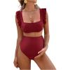 imageOYOANGLE Womens 2 Piece Maternity Bikini Sets Square Neck High Waist Swimsuit Summer Casual Bathing SuitBurgundy