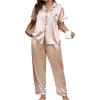 imageOYOANGLE Womens 2 Piece Plus Size Heart Printed Silk Satin Pajama Set Short Sleeve Shirt and Pants Lounge SetsApricot Graphic