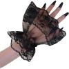 imageOYOANGLE Womens Floral Lace Bow Front Short Wrist Cuff Wedding Wrist Length Bridal Prom GlovesBlack Solid