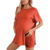 imageOYOANGLE Womens Maternity 2 Piece Outfits Short Sleeve Split Hem Tee Shirt and Shorts SetOrange