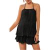 imageOYOANGLE Womens Maternity 2 Piece Pajamas Outfits Textured Cami Halter Top and Shorts Lounge SetBlack