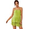 imageOYOANGLE Womens Maternity 2 Piece Pajamas Outfits Textured Cami Halter Top and Shorts Lounge SetGreen
