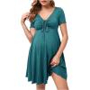 imageOYOANGLE Womens Maternity Bow Front Short Sleeve Dress V Neck A Line Pregnancy Casual Short DressesTeal Blue