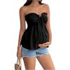 imageOYOANGLE Womens Maternity Bow Tie Front Tube Tops Ruffle Trim Flowy Hem Strapless Bandeau TopBlack