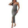 imageOYOANGLE Womens Maternity Cami Dress Split Hem Rib Knit Buttoned Sleeveless Long Bodycon Slip DressesLight Grey