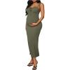 imageOYOANGLE Womens Maternity Drawstring Front Cami Dress Ribbed Knit Bodycon Midi DressesArmy Green