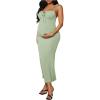 imageOYOANGLE Womens Maternity Drawstring Front Cami Dress Ribbed Knit Bodycon Midi DressesMint Green