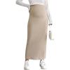 imageOYOANGLE Womens Maternity High Waist Long Maxi Skirt Casual Solid Adjustable SkirtsApricot